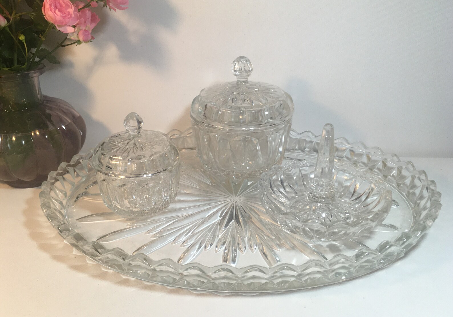 Dressing Table Set Vintage Glass Pink Glass Vintage 1940s. Etsy