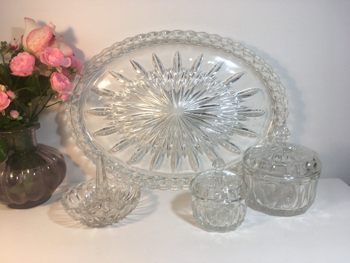 Dressing Table Set Vintage Glass Pink Glass Vintage 1940s. Etsy
