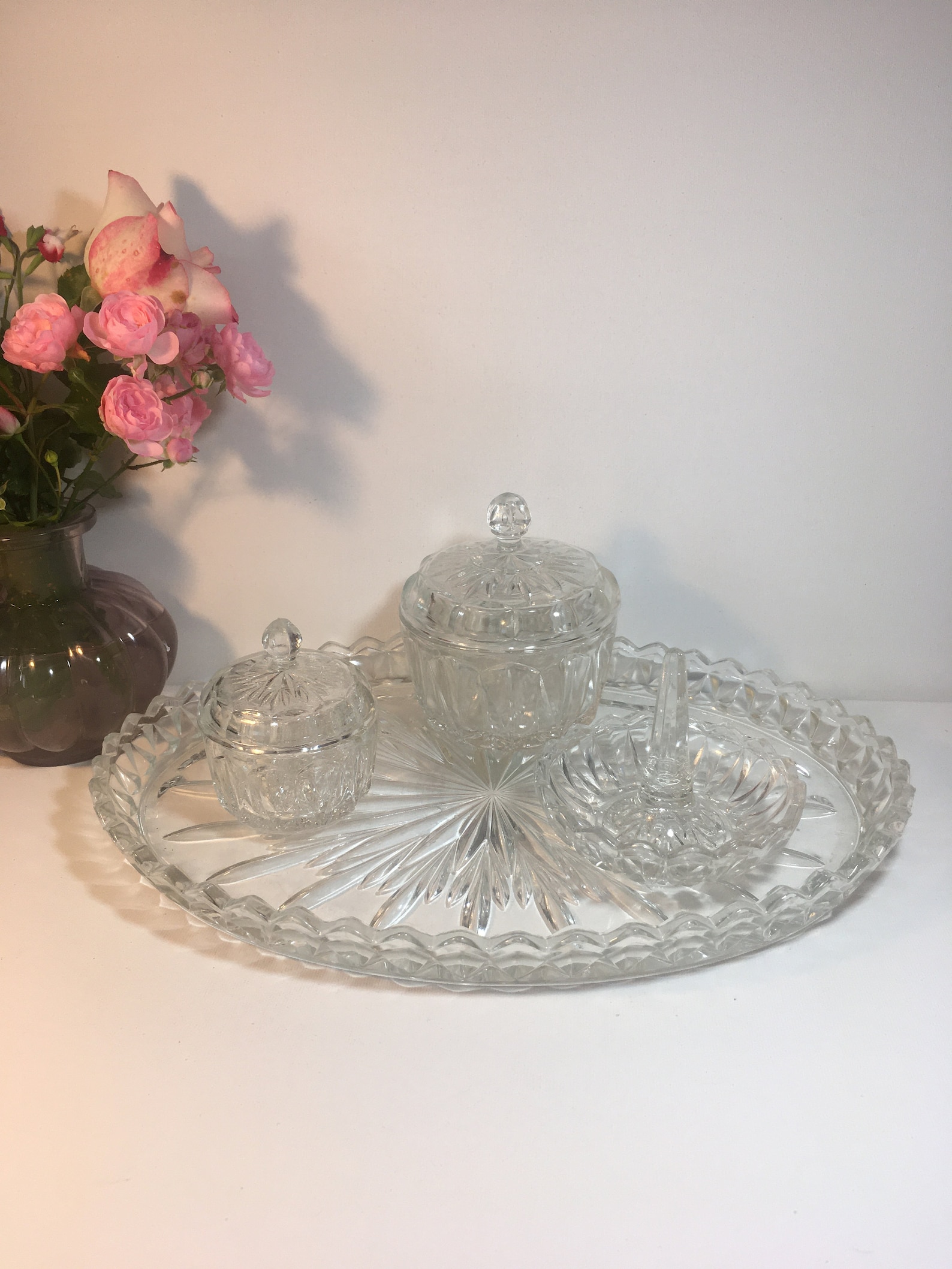 Dressing Table Set Vintage Glass Pink Glass Vintage 1940s. Etsy