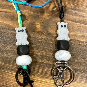 Hippo Lanyard, Teacher Lanyard, Nurse Lanyard, Animal Lanyard,  Personalized Lanyard, Silicone Lanyard, Beaded Lanyard, Breakaway Lanyard