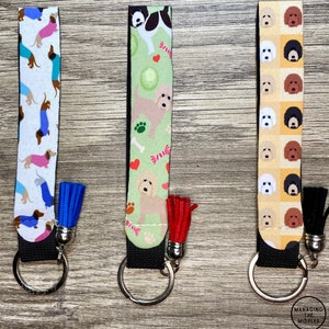 Dog Keychain, Goldendoodle Keychain, Dachshund Keychain, Neoprene Wristlet, Key Fob Wristlet, Dog Wristlet, Cute Gift