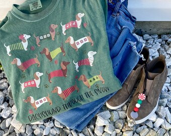 Dachshund Through The Snow T-Shirt, Dachshund Shirt, Christmas Shirt, Long Sleeve Comfort Colors, Dog Shirt