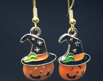 Halloween - Pumpkin Witch -  Drop Earrings