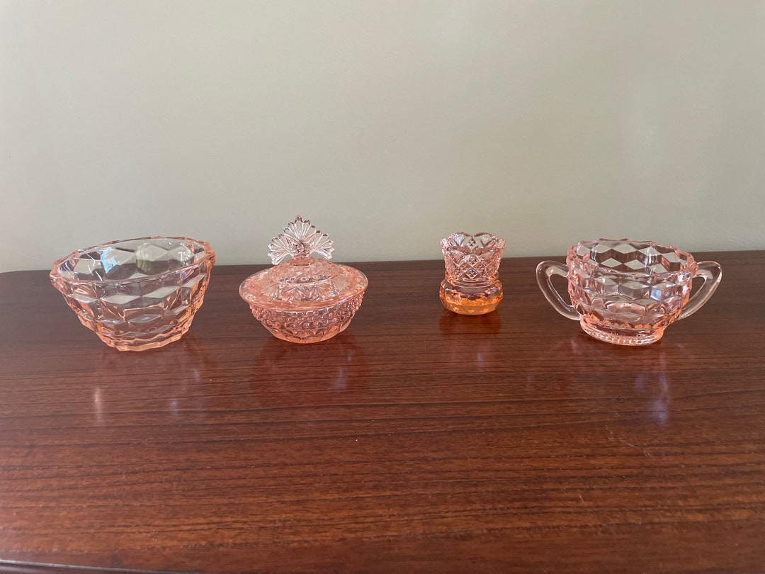 Pink Depression Glass Sugar Toothpick Holder Etsy