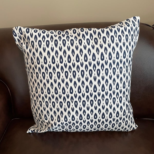 Blue and White Pillow Cover 20 x 20 - Ikat designer fabric by Nate Berkus