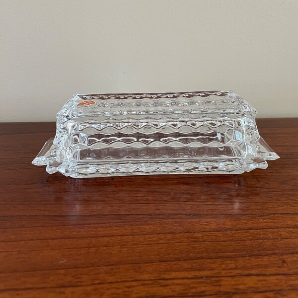 Vintage Butter Dish with cube pattern | Fostoria butter dish