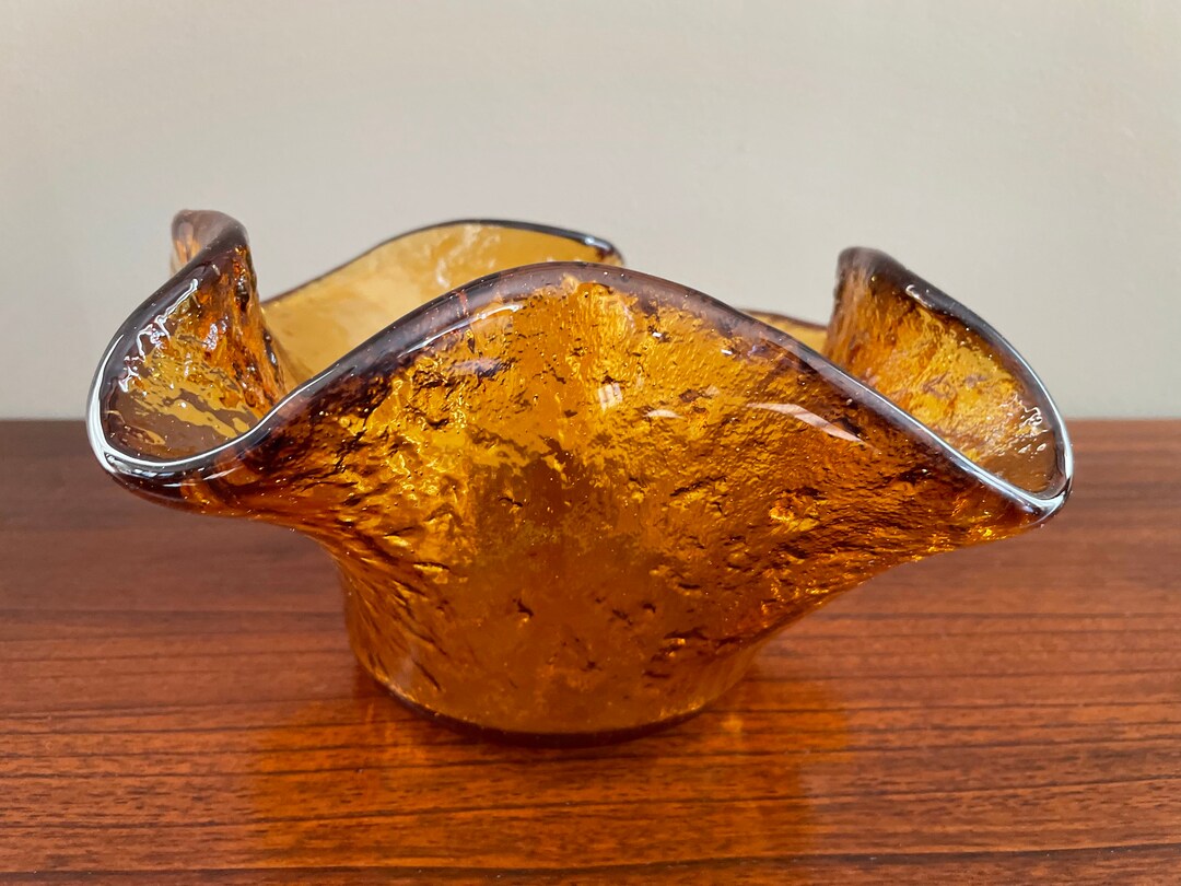 Vintage Amber Art Glass Bowl Table Decor Shelf Decor Etsy