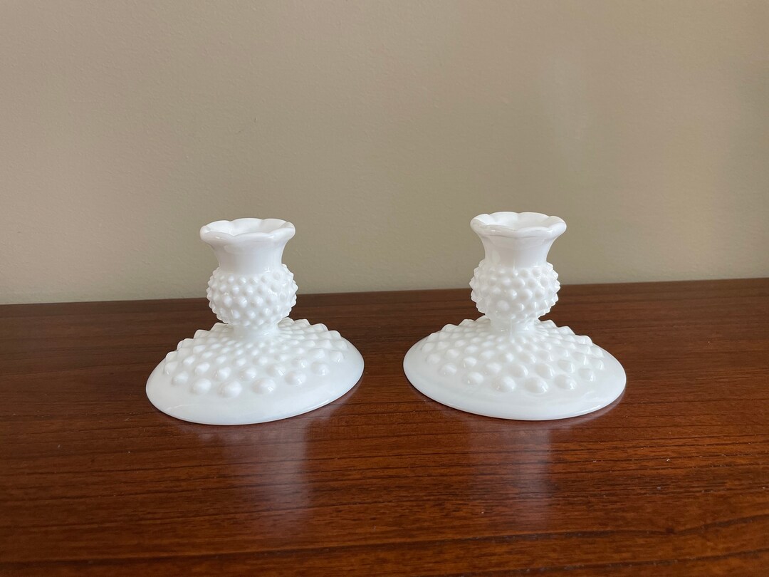Vintage Fenton Hobnail Milk Glass Candle Holders Etsy