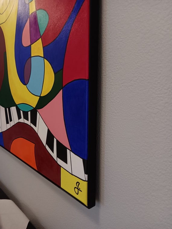 アート・デザイン・音楽 Painting acrylic on canvas A4 Abstract Art on Music Acrylic Painting on 40