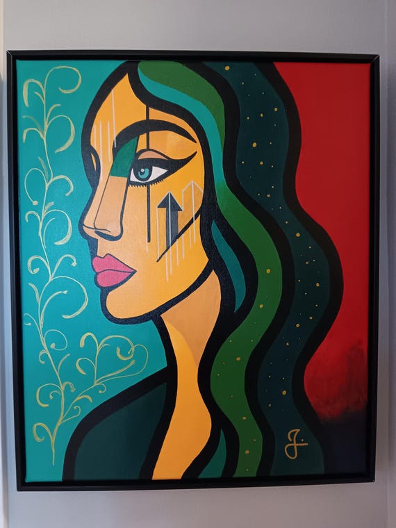 20 x 24インチの額入り抽象アクリル絵画「構造化された美しさ」 - Etsy