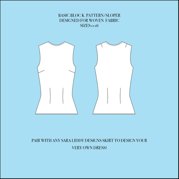 Basic Bodice Block Pattern, Sloper, with Darts -- Fitted and great for pattern adjustment!