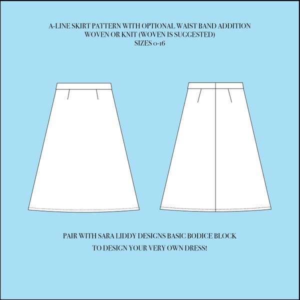 Women’s A Line Skirt Pattern- Graded Sizes 0 - 16, skirt pattern pdf, mini skirt pattern, basic partial circle skirt block