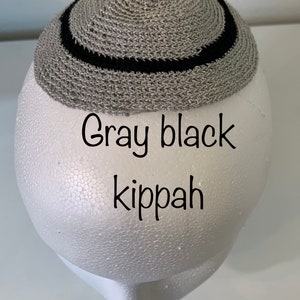 Gray with black stripe Kippah Yarmulke Kippot Hand Crocheted -1 available