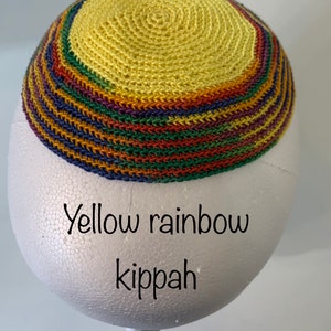 Yellow Rainbow Kippah Yarmulke Kippot Hand Crocheted -1 available