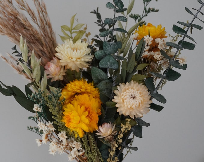 Yellow and Ivory Dried Flower Bouquet