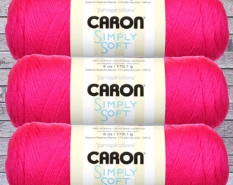 Watermelon Yarn Skeins Caron Simply Soft Neon Pink Yarn (3-Pack) H9700B-9604 Knit Crochet Projects