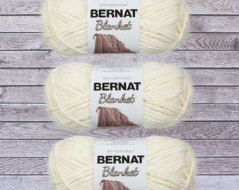 Vintage White (3-pack) Bernat Blanket Yarn, 5.3 Ounce, Vintage White (150G/5.3 OZ) + Free Pattern