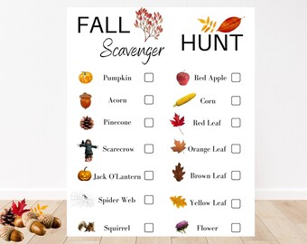 Download Only - Fall/Autumn Scavenger Outdoor Fun Educational Activity for Kids - English in PNG