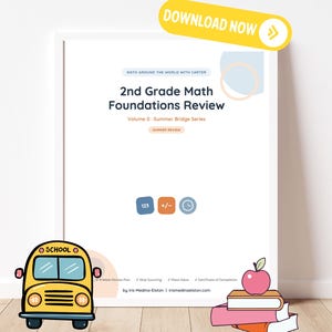 Cuaderno de repaso de matemáticas de verano para segundo grado / Práctica de conteo salteado, valor posicional y suma / Material imprimible para la transición a tercer grado