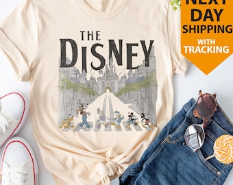 Mickey and Friends Retro Crossing Road Shirt, Vintage Disneyworld Goofy Pluto Tee#1156
