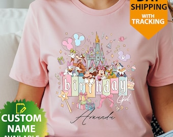 Mickey Friends Castle Birthday Girl Shirt, Disneyland Magic Kingdom Trip Tee~1153