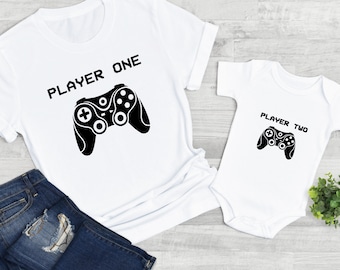 Matching Gamer Set: Player One Shirt & Baby Bodysuit