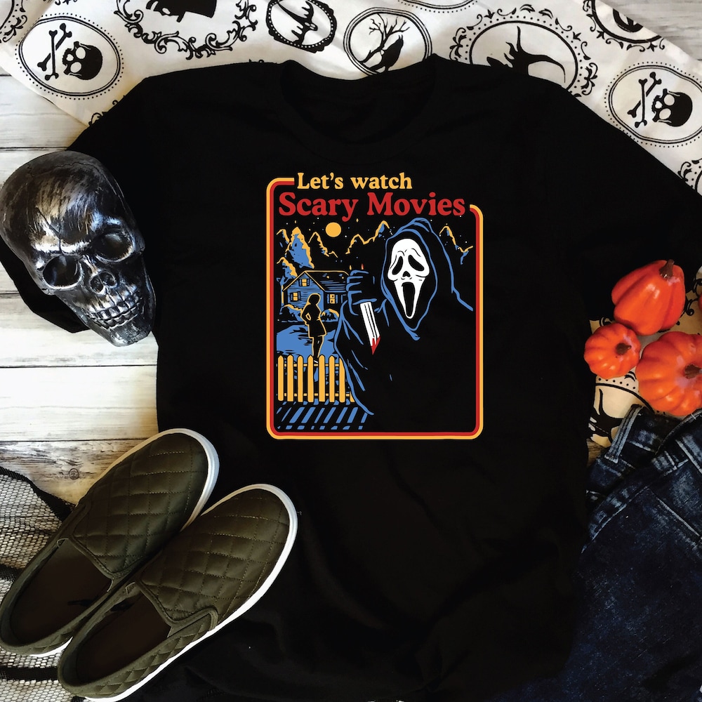 Let’S Watch Scary Movies Halloween T-Shirt , Halloween Gift For Friends Scary Halloween Costume, Halloween Horror Scream Scary Tshirt Design By Eglobaltime