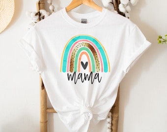 Mama T-Shirt with Rainbow Print, Mother's Day Gift
