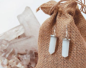 Milky Quartz Crystal Gemstone Earrings | Snow Quartz | 925 Sterling Silver, 18k Yellow/Rose Gold Plated
