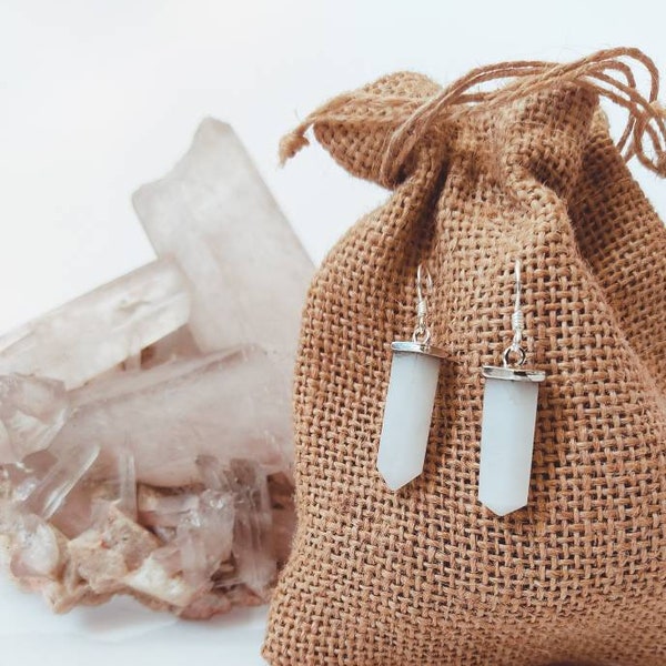 Milky Quartz Crystal Gemstone Earrings | Snow Quartz | 925 Sterling Silver, 18k Yellow/Rose Gold Plated