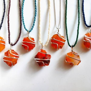 Raw Carnelian Pendant Necklace: Natural Crystal Wire Wrapped Jewelry