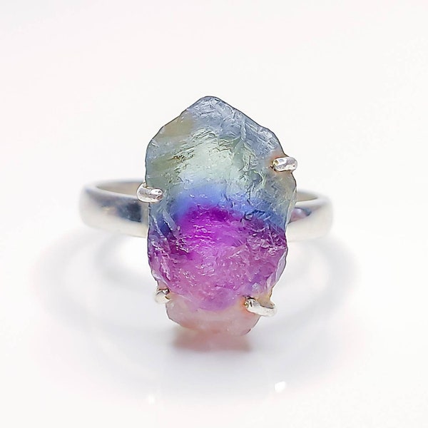 High Quality Raw Rainbow Fluorite Crystal 925 Sterling Silver, 18k Yellow/Rose Gold Plated | Rare Blue Fluorite