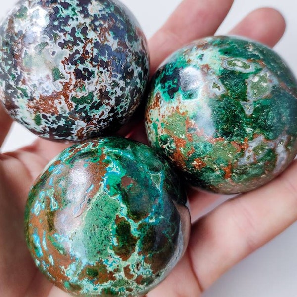 High Quality Chrysocolla Mineral Spheres, Polished Crystal and Mineral Ball | Healing Stones | Chrysocolla Orb, Chrysocolla Sphere