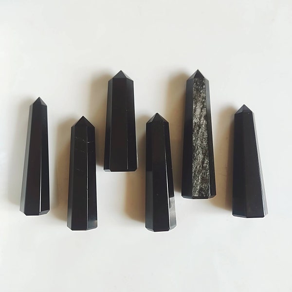 Puntos de torre de obsidiana negra de 3-3.5", obelisco de obsidiana / piedra de protección y conexión a tierra / varita de obsidiana / sanación de energía Reiki / bolsa de regalo incl.