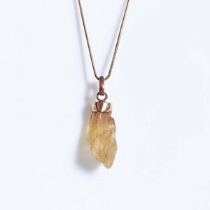 Raw Citrine Rough Stone Crystal Quartz Pendant Necklace | 925 Sterling Silver, 18k Yellow/Rose Gold Plated