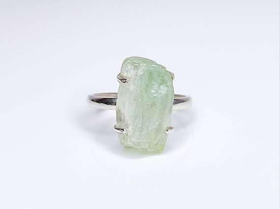 Raw Green Kunzite Crystal Ring