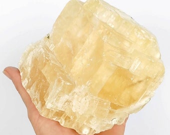 High Quality XL Yellow Rhombohedron Optical Honey Calcite with Rainbows | Honey Calcite | Calcite Crystal | Optical Calcite | Golden Calcite