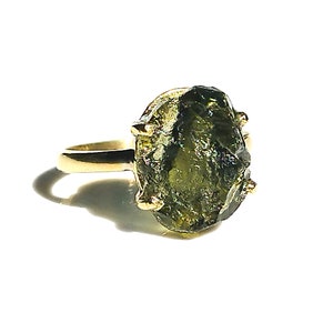 Certified Czech Republic Moldavite Prong Ring | Silver, 18k Rose Gold Plated or 18k Gold Plated Moldavite Ring | High Vibration Jewelry