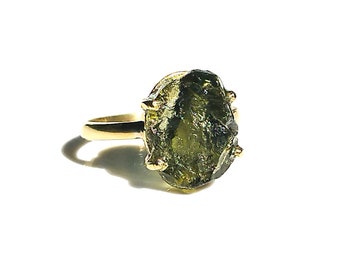 Certified Czech Republic Moldavite Prong Ring | Silver, 18k Rose Gold Plated or 18k Gold Plated Moldavite Ring | High Vibration Jewelry