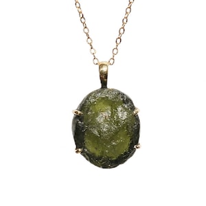 Zertifizierte Moldavite der Güteklasse A aus Chlum, Tschechische Republik | 925 Sterling Silber, 18k Gelb / Rose Gold vergoldet | Natürlicher Moldavit Anhänger