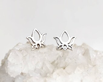 Handmade Silver Lotus Flower Stud Earrings | Sterling Silver Earrings | Spiritual Jewelry | Yoga Jewelry | Yogi Gifts