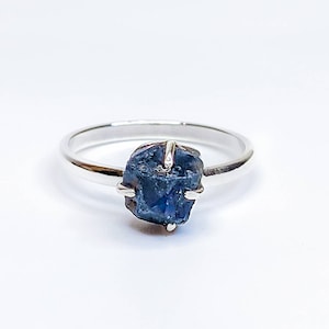 Rare Raw Blue Sapphire Uncut Rough Gemstone Ring, 925 Sterling Silver, 18k Yellow/Rose Gold Plated | Raw Blue Sapphire | Sapphire Ring