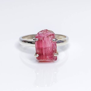 Raw Pink Tourmaline Uncut Rough Crystal Gemstone Birthstone Ring, 925 Sterling Silver, 18k Yellow/Rose Gold Plated | Tourmaline Ring