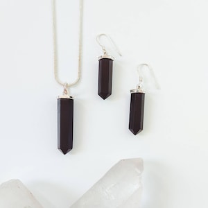 Black Tourmaline Earrings and Pendant