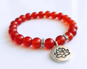 Carnelian Crystal Lotus Charm Bracelet
