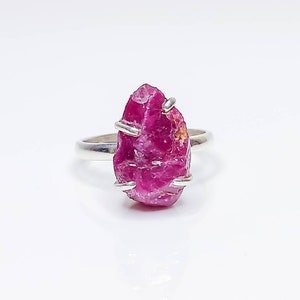 Raw Ruby Ring: Uncut Gemstone, Sterling Silver, July Birthstone