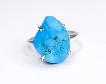 Raw Rough Stone Natural Turquoise Rings, 925 Sterling Silver, 18k Yellow/Rose Gold Plated