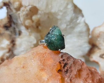 Raw Green Emerald Birthstone Ring