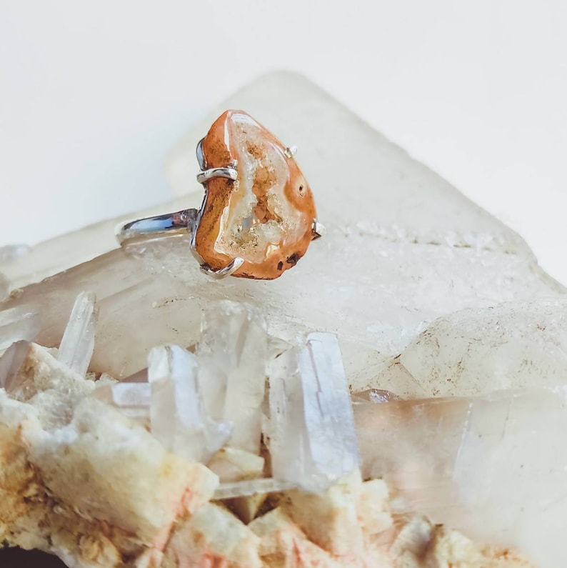gold band available Agate Geode Raw Natural Mineral 925 Sterling Silver Ring