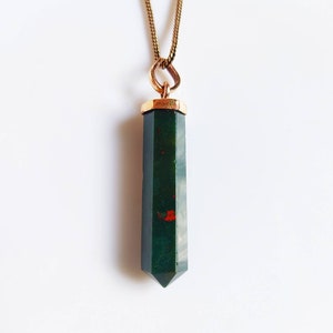 Bloodstone Jasper Pendant Necklace, 925 Sterling Silver, 18k Yellow/Rose Gold Plated